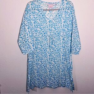Gretchen Scott Designs Jersey Tunic Dress Blue Womens Small Summer Resort Cotton